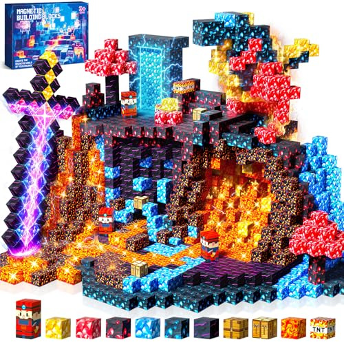 COOLJOYA Magnetic Blocks, Magnetic Building Blocks for Kids Boys Girls Aged 3 4 5 6 7 8 Years Old, Easter Gifts for Kids, Montessori STEM Toys for Toddlers Kids, Halloween Sword Lava