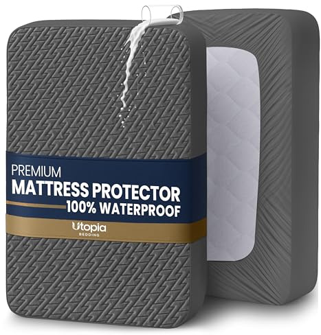 Utopia Bedding Waterproof Mattress Protector Full Size (Gray), Premium 3D Air Soft Fabric Mattress Cover, Fits 15 Inches Deep, Breathable, Fitted Style with Stretchable Pockets