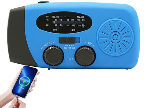 Radio Manivela Emergencia, Am/FM Autoalimentada con Batería Externa 2000mAh, Radio De Alerta Portátil, Meteorológica, Solar Portátil, De Manivela Impermeable con Carga Solar/USB