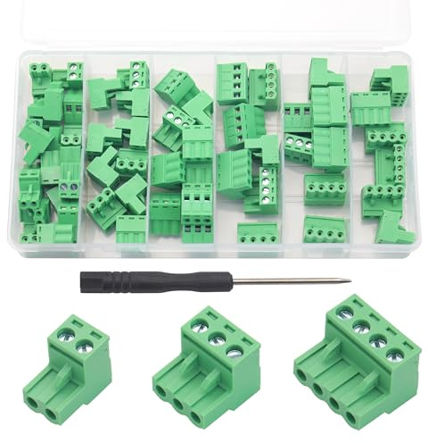 Cermant 60 Pcs 5.08mm Pitch Pluggable PCB Mount Screw Terminal Block Connector, 2P 3P 4P Terminals 300V 10A for 12-24AWG Cable，Equipped with Screwdriver and Transparent Box