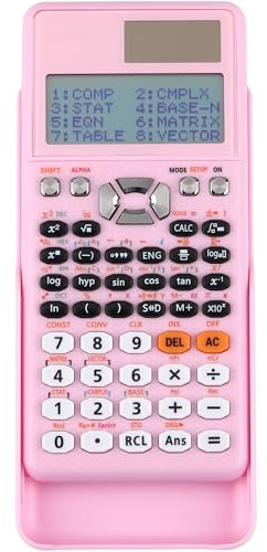 Calcolatrice scientifica 417 funzioni, coperchio protettivo, pannello solare, batteria LR44, dimensioni standard, dimensioni 16,5 x 8 x 1,5 cm, schermo LCD 96 x 31 pixel, leggero (rosa)