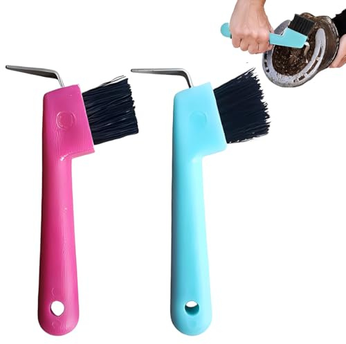 MLRUQRX Pack of 2 Hoof Picks for Horses, Horse Head Hoof Scraper with Brush, 2 in 1 Hoof Scraper, Horse Care Accessories, Hoof Pick, Non-Slip Handle, Horse Grooming Tools for Clean Hooves for Hoof