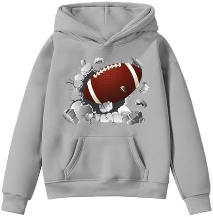 Genérico Sudadera con Capucha para Niñas Pequeñas Fanáticas del Fútbol Americano Diseño Deportivo de Jugador Chaqueta de Rugby para Niños y Adolescentes (Grey, 12-13 Years)