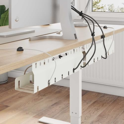 GeenYuu Plateau de Gestion de câbles sous Bureau en Acier Blanc, 2 pièces 43 x 9 x 11,5 cm, Support Fixation vis, Organiseur Gaine câbles pour Bureau, Rangement Discret et Efficace