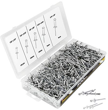 Alltrade Tradespro 836341 - Assortimento di rivetti in alluminio, 500 pezzi, varie dimensioni, elementi di fissaggio con custodia organizzata