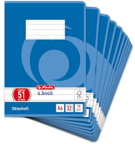 Herlitz Octave Notebook, A6, 60 Sheets, FSC Mix, Pack of 10 Blau, liniert