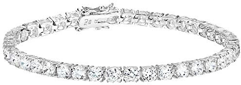 Amazon Essentials Platinum Plated Sterling Silver Round Cut Cubic Zirconia Tennis Bracelet (4mm), 7.5