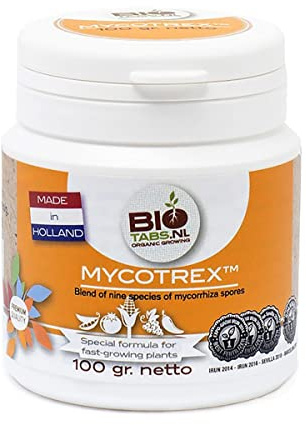 BioTabs Mycotrex 100 gram - Organiskt jordgödselmedel med Endo Mycorrhiza-sporer, Rhizobakterier, sjögräsmjöl och humsyra för rotutveckling och jordkonditionering