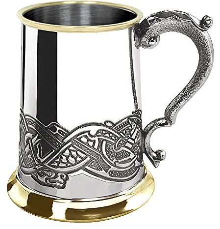 English Pewter Company 1 Pint Celtic Pewter and Brass Tankard [EP151]