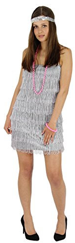 Foxxeo silbernes 20er Jahre Fransen-Kleid für Damen Elegantes Charleston Kostüm Silber zu Fasching und Karneval Größe S