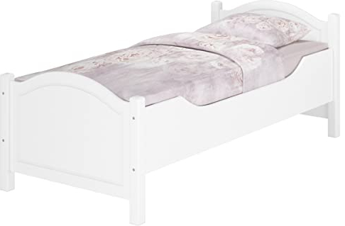 Erst-Holz®Weißes Seniorenbett Massivholzbett 90x200 extra hoch mit Rollrost Matratze 60.40-09WFLM