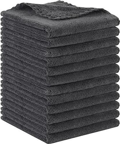 SUNLAND Lot de 12 chiffons démaquillants réutilisables en microfibre ultra doux 28 x 28 cm (gris foncé)