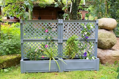 KHW Pflanzkasten groß mit Zentralspalier (2-TLG.) 100 cm grau - 2er Set