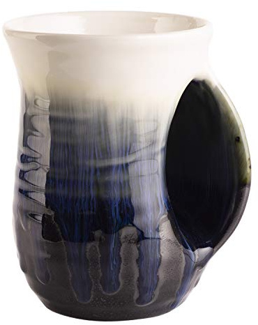 Hand Warmer Mug, Ceramic and Hand Painted - Contoured Pocket will Hold Warmth From The Heat Of Your Drink To Keep Your Fingers Warm, Comfy Handwarmer Gift, Winter Stocking Stuffer Gifts - Right Handed