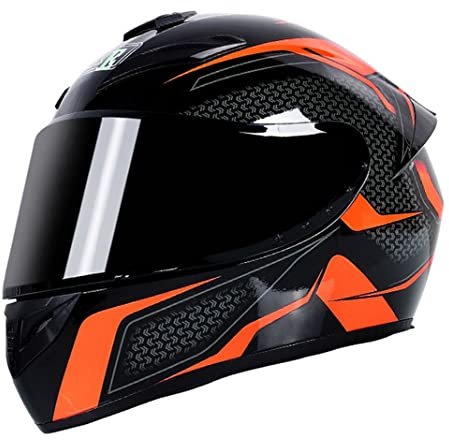 Casco integrale per moto Caschi per scooter con 3 opzioni di lenti DOT Casco turistico per moto Caschi per uomini & donne Pendolarismo quotidiano (Pista nera arancione) (B,55~56cm M)