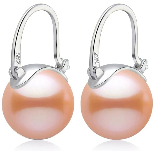HUGE TOMATO Orecchini pendenti con perle rosa champagne, orecchini eleganti con grandi perle da 14 mm Chiusura con perno in argento S925 per la moda femminile