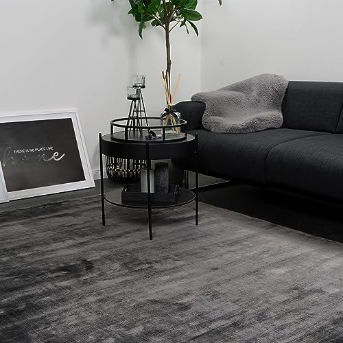 Consilio Concept 160 x 230 Teppich Wohnzimmer Anthrazit luxuriös Viskose Seidenglanz moderner Wohnzimmerteppich weich Soft Luxus Zertifiziert Made in Germany Design Manufaktur Markenteppich Oeko TEX