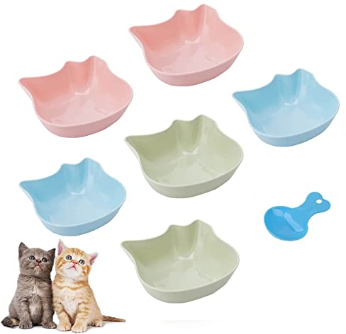 Katzennapf, 6 Stück Futterschüssel Katze Plastik, Katzennäpfe Katze Napf Set, Farbige Haustier Futternapf für Welpen Katzen Futternäpfe und Wassernäpfe