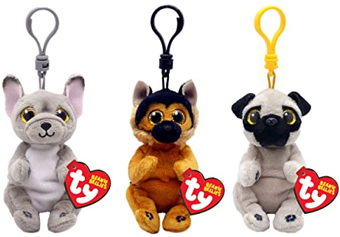 TY Beanie Bellies – Izzy, Ace, Wilfred – 3-teiliges Set Stofftier-Schlüsselclip – Weicher Plüsch-Schlüsselanhänger, Teddy-Schlüsselring, Sammel-Schlüsselanhänger für Kinder-Rucksack