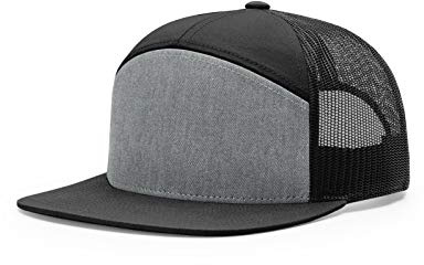 Richardson 168 Hi-Pro Flat Bill Snapback Trucker Cap(Heather Grey/Black)