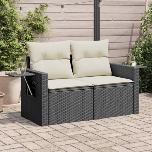 Festnight Divano da Esterno con Contenitore, Salotto da Giardino, Divanetto da Esterno 2 Posti, Divano Rattan Esterno, Divano da Giardino a 2 Posti con Cuscini in Polyrattan Nero