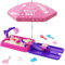 HYES Sandbox for Kids, Digger Excavator Sand pit with Lid, Sandpit with Construction Toys and Parasol, Beach Toys for Toddler 3-5, Sensory Kit Summer Gifts for Indoor Outdoor Garden, Pink