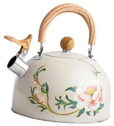SOIMISS Tetera Silbante De Acero Inoxidable Silbato y Mango Antiescaldaduras, Capacidad Mediana, Color Beige, Hervidor De Agua Doméstico Para Estufa, Tetera Decorativa Diseño De Flores