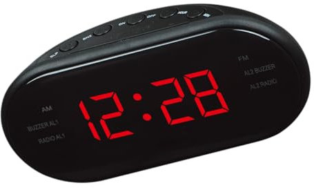Homoyoyo Radio-réveil Numérique Am/FM à Double Alarme pour Chambre, Grand Écran Incurvé avec Projection De L’Heure, Fonction Snooze, Minuterie Arrêt Automatique, Réveil Multifonction Rouge