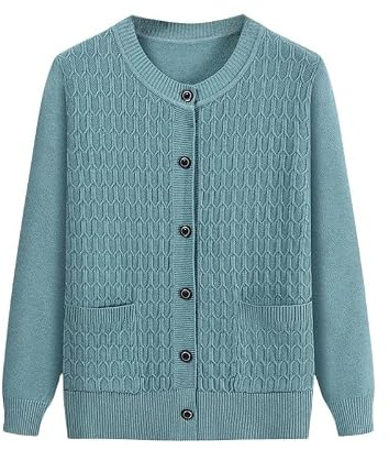 Rebeca Mujer,Cárdigan De Punto para Mujeres De Mediana Edad Y Mayores Suéter De Manga Larga con Frente Abierto Abrigos con Cuello Redondo Y Botones Chaqueta Informal para Abuela Jersey para Primav