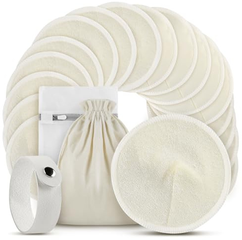JTgugu 18 inserti riutilizzabili in bambù biologico, 12 cm, lavabili sul petto con rete per la biancheria, morbidi, assorbenti e a prova di perdite per comfort durante l'allattamento, 4 strati di