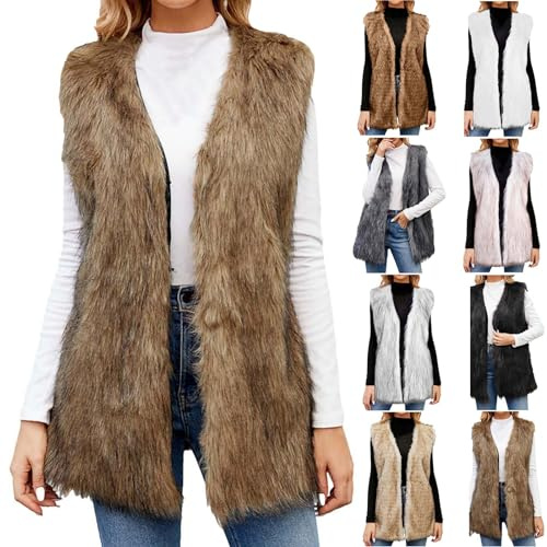 Wyongtao manteau fourrure femme sans manches Mode gilet veste femme fausse thermique Chaude Cardigan veste femme hiver en Fausse Fourrure Parka Coat épais Chaude blouson Polyvalent chic et Élégant