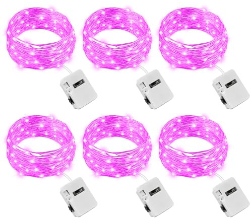 litogo 6 Pezzi Stringa Luci LED a Batteria con 3 Modalità, 2M 20 LED Lucine Decorative a Batteria, Filo di Rame Mini Led a Pila Impermeabile per Interni Esterni Natale Matrimoni, Rosa