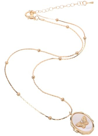 LIFKOME Collana Ciondolo Ovale a Farfalla Vintage Medaglione Fotografico Apribile in Metallo per Donna e Uomo, Gioiello Commemorativo Unisex per Ricordi Sentimentali e Uso Quotidiano