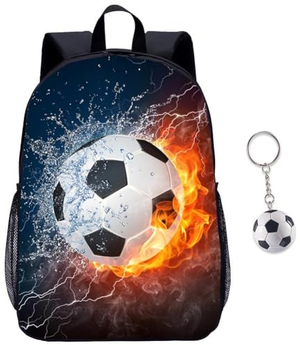 KDFSSIPE Borsa Scuola Calcio, Zaino Da Calcio Con Design Fuoco e Acqua, Borsa Da Calci-o Per Adolescenti e Bambini, Zaino Sportivo Impermeabile Per Allenamenti, Scuola, Viaggi (water fire)