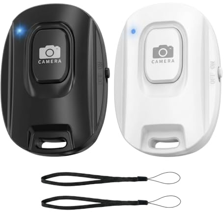 Telecomando Bluetooth per cellulare, 2 pezzi, telecomando per smartphone senza fili, compatibile con iPhone e Android, 10 m di portata della fotocamera con cinturino da polso per selfie e foto