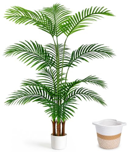 NZQXJXZ 160 cm konstgjord palm med bomullskorg, naturtrogen konstgjord växt