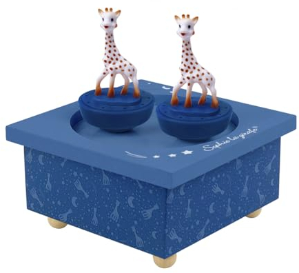 TROUSSELIER - Sophie la Girafe. - Boîte à Musique Dancing - Idéal Cadeau de Naissance - 2 Figurines Amovibles - Fonctionnement Simple - Musique Roméo & Juliette - Colori Bleu Nuit