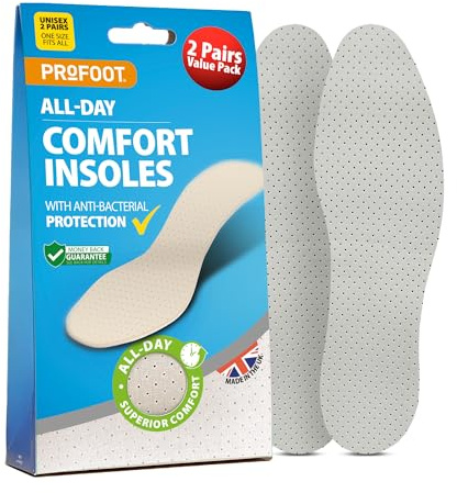 Profoot All Day Comfort Insoles - Anti-Bacterial Protection - Ideal for Foot Discomfort - Unisex Insoles with Superior Comfort - Transferable Between Shoes - Washable and Reusable - Pack of 2