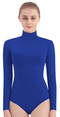 Body a Manica Lunga in Lycra Spandex a Collo Alto da Donna (S, Blu Reale)