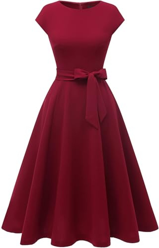 Cocktail Dresses Women Formal Wedding Guest Church Dress Burgundy 2XL