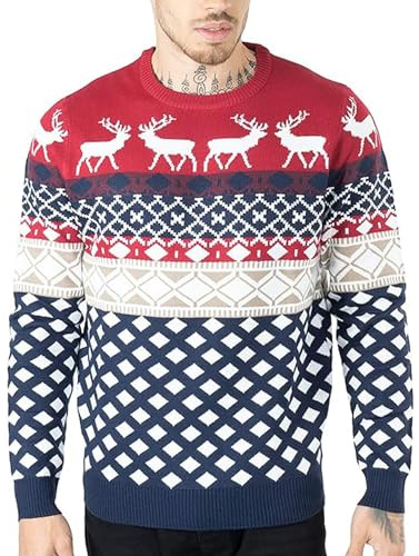 NOROZE Mens Novelty Knitted Christmas Sweater Jumpers (XXL, Red)