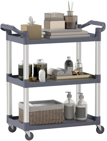 HOMCOM Carrito Auxiliar con Ruedas de 3 Niveles, Marco de Aleación de Aluminio, Carrito de Cocina, Carga de 35 kg por Estante, para Comedor, Sala, Baño, 88x44x93 cm, Gris