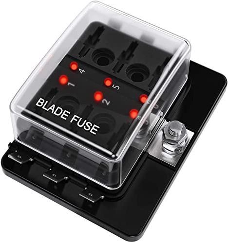 DC 12~32V Flachsicherungskasten Halter Sicherungsblock mit LED-Warnlicht-Schutzabdeckung für Automobil-Auto-Boot-Marine-Trike mit ausführlicher Bedienungsanleitung (6-Fach)