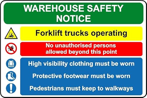 Warehouse safety notice forklift trucks operating safety sign - Self adhesive sticker (300mm x 200mm)