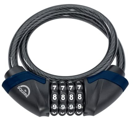 Squire Bikelock resistente (Kilda Combi) Candado de cable combinado de 4 ruedas Candado combinado de acero blindado resistente a la intemperie Candado combinado flexible a prueba de
