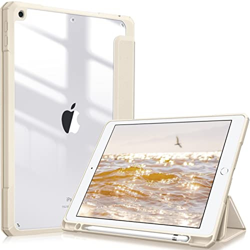 FINTIE Hybrid Case Compatible with iPad 9th / 8th / 7th Generation (2021/2020/2019) 10.2 inch - Shockproof Cover with Clear Back Shell w/Pencil Holder, Auto Wake/Sleep, Starlight