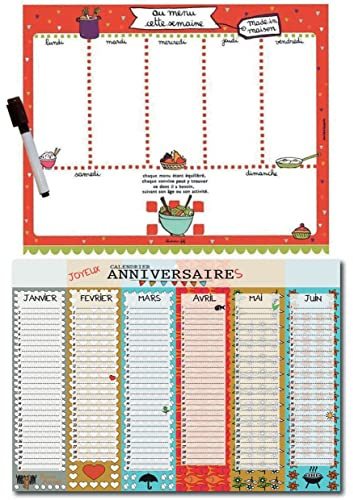 Calendrier Anniversaires Perpétuel + Semainier Aimanté Menu de la Semaine | À Remplir, Pour la Famille, Calendrier Anniversaires Recto-Verso, Sans année, 42x30cm