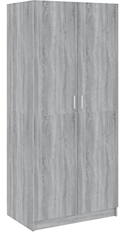 Susany Kleiderschrank Designschrank Garderobenschrank Schlafzimmerschrank 80 x 52 x 180 cm (B x T x H),Kleiderstange Mit 2 Türen Holzschrank Flurschrank Dielenschrank,Holzwerkstoff,Grau Sonoma