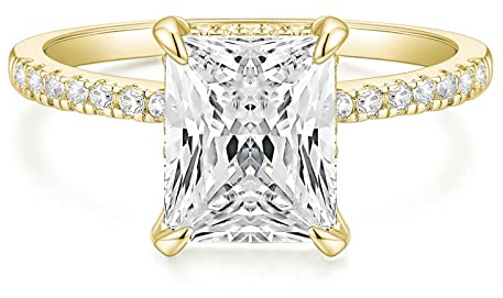 Titaniumcentral Verlobungsring Damen Gold Silber Ringe mit Zirkonia 4CT Radiantenschnitt Trauringe Versprechen Ring für Frauen (Gelbgold,49 (15.6))