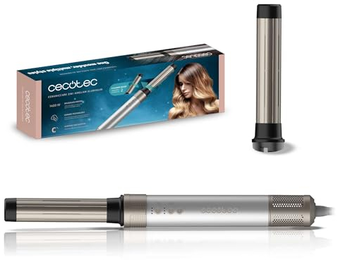 Cecotec Cepillo de Aire Caliente Secador Moldeador Alisador 2 Cabezales Tecnología Coanda Bamba CermicCare 2in1 AirGlam Aluminum. 1400W, Motor Digital, Elimina el Frizz, 3 Temperaturas
